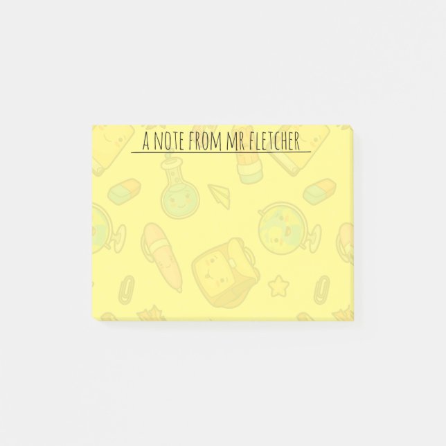 Personalised Colourful School Supplies Pattern Post-it Notes (Front)