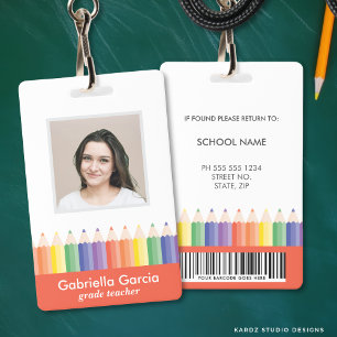 Personalised Colourful School Teacher Code ID badg Badge