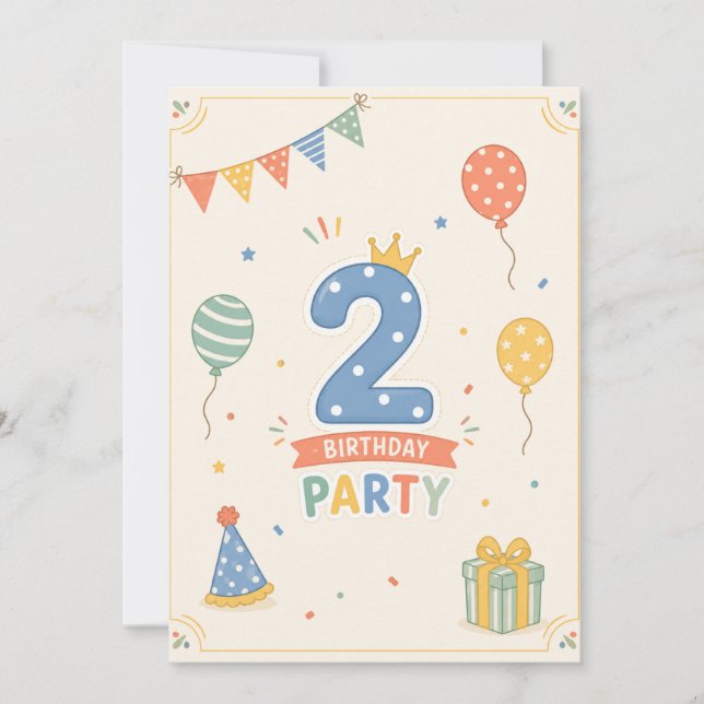 Personalised Colourful Second Birthday Party Fun (Front)