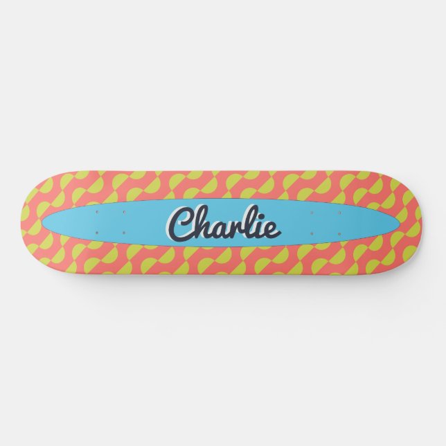 Personalised Colourful Semicircles Pattern Retro Skateboard (Horz)