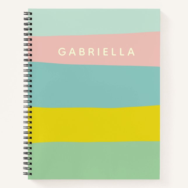 Personalised Colourful Soft Pastel Stripes School Notebook (Front)