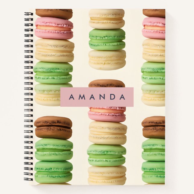 Personalised Colourful Stacked Macaron Pattern Notebook (Front)