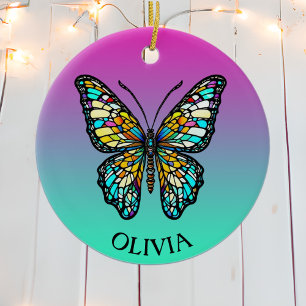 Personalised Colourful Stained Glass Butterfly Ceramic Ornament