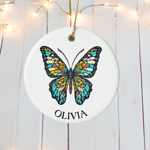 Personalised Colourful Stained Glass Butterfly Ceramic Ornament