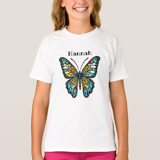 Personalised Colourful Stained Glass Butterfly T-Shirt (Front)