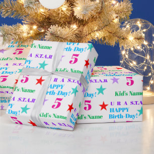  Personalised Colourful Star-Themed Kids Birthday Wrapping Paper