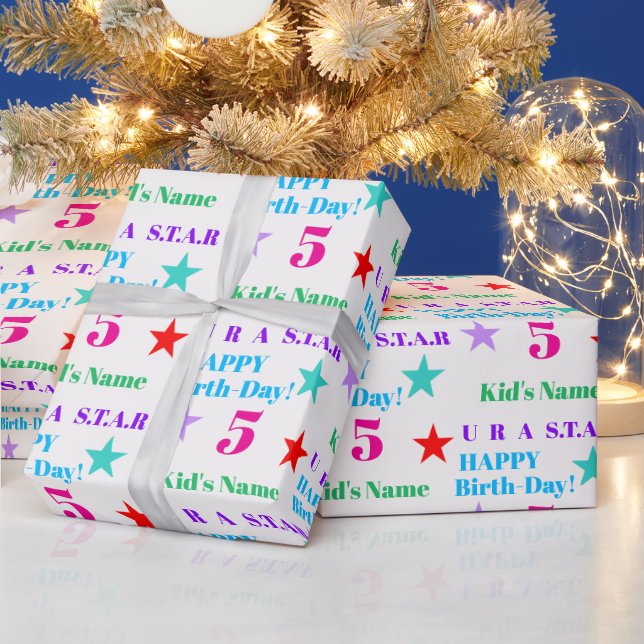 Personalised Colourful Star-Themed Kids Birthday Wrapping Paper (Holidays)