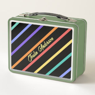 Personalised Colourful Striped Pattern Metal Lunch Box