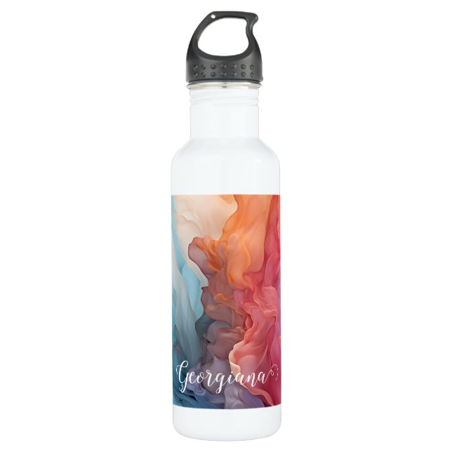 Personalised Colourful Sunset on Sea Alcohol Ink 710 Ml Water Bottle (Front)