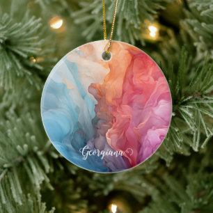 Personalised Colourful Sunset on Sea Alcohol Ink Ceramic Ornament
