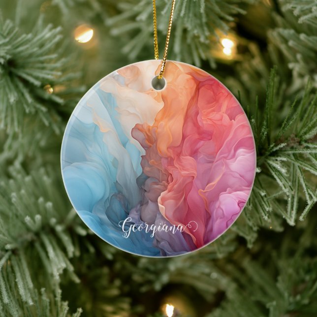 Personalised Colourful Sunset on Sea Alcohol Ink Ceramic Ornament (Tree)