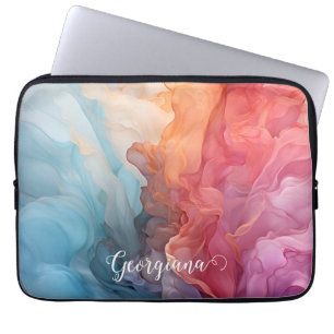 Personalised Colourful Sunset on Sea Alcohol Ink Laptop Sleeve