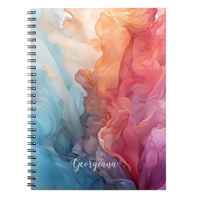 Personalised Colourful Sunset on Sea Alcohol Ink Notebook (Front)