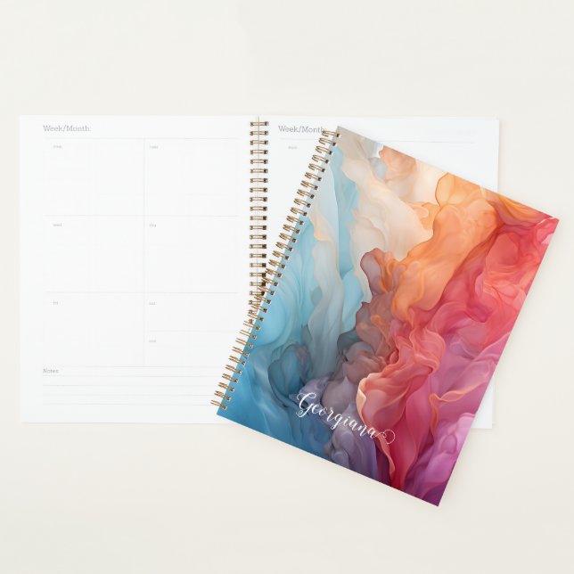 Personalised Colourful Sunset on Sea Alcohol Ink Planner (Display)