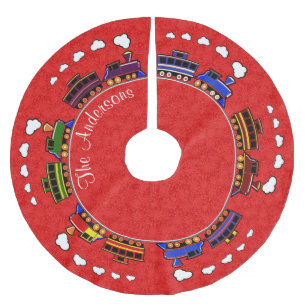 Personalised Colourful Toy Trains Brushed Polyester Tree Skirt