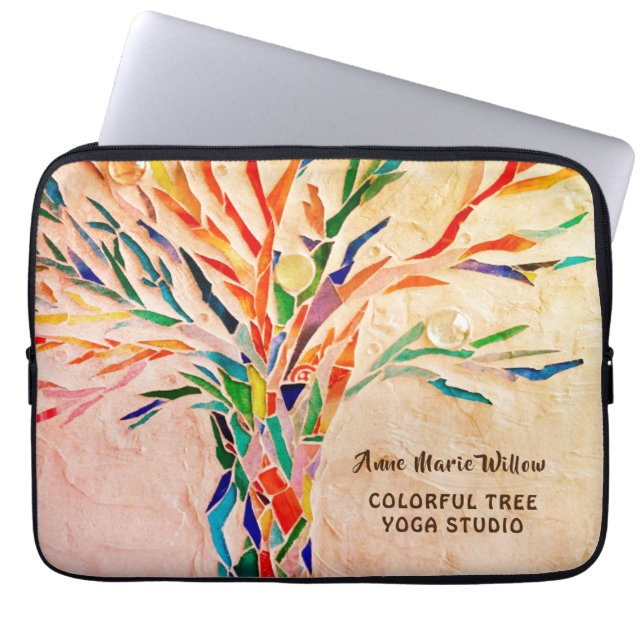 Personalised Colourful Tree Beige Laptop Sleeve (Front)