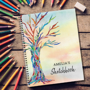 Personalised Colourful Tree Sketchbook Notebook