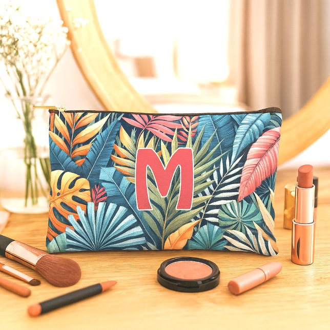 Personalised Colourful Tropical Leaves Art Pattern Accessory Pouch (Creator Uploaded)