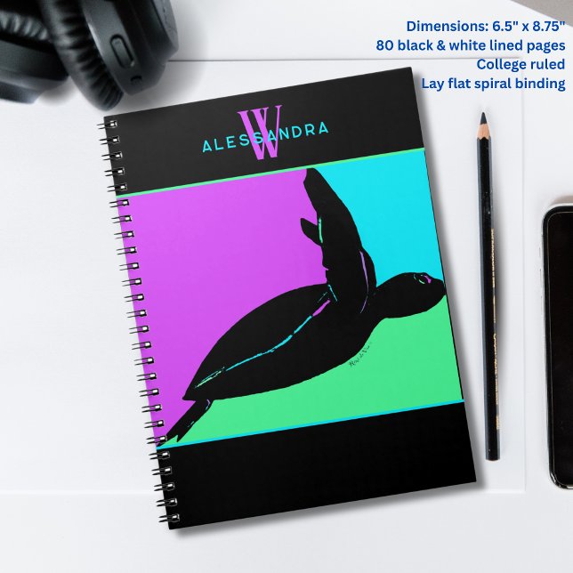 Personalised Colourful Tropical Sea Turtle Monogra Notebook (Creator Uploaded)