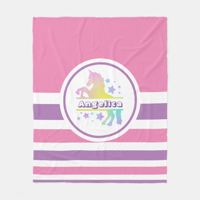 Personalised Colourful Unicorn Fleece Blanket (Front)
