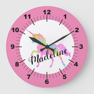 Personalised Colourful Unicorn Large Clock
