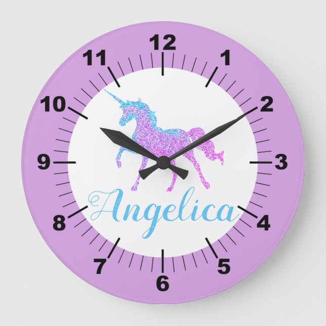 Personalised Colourful Unicorn Large Clock (Front)