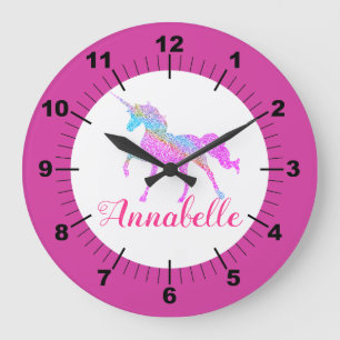 Personalised Colourful Unicorn Large Clock