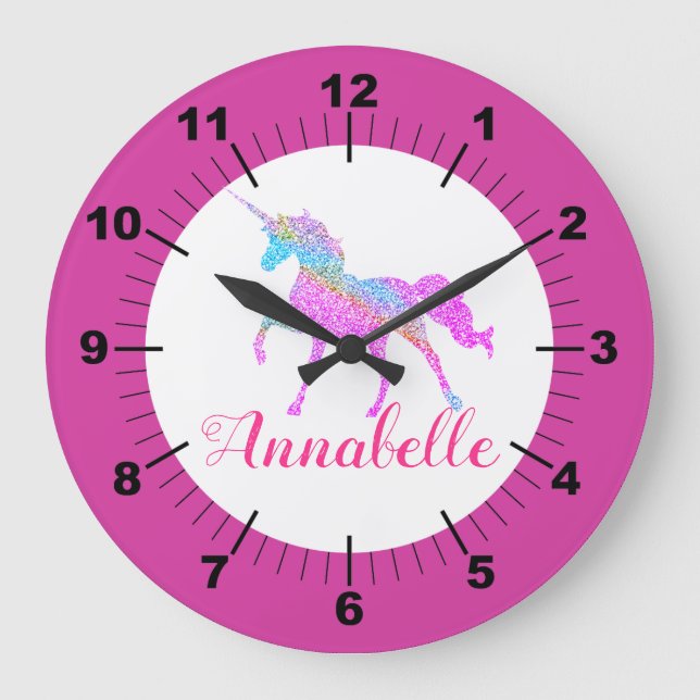 Personalised Colourful Unicorn Large Clock (Front)
