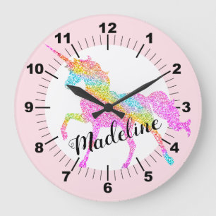 Personalised Colourful Unicorn Large Clock