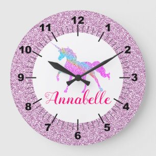 Personalised Colourful Unicorn Large Clock