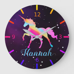 Personalised Colourful Unicorn Large Clock