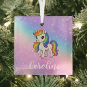 Personalised Colourful unicorn magic  Glass Tree Decoration