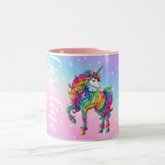 Personalised Colourful unicorn magic  Two-Tone Coffee Mug (Center)