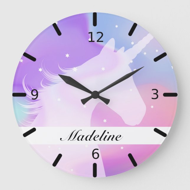 Personalised Colourful Unicorn Silhouette Large Clock (Front)