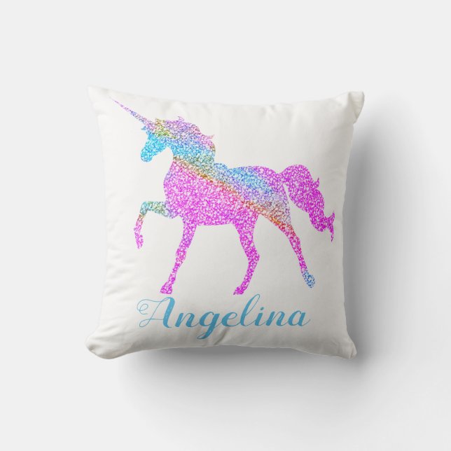 Personalised Colourful Unicorn Throw Pillow (Front)
