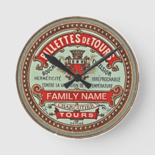 Personalised Colourful Vintage Apothecary Label Round Clock