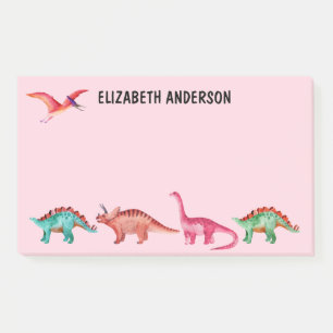 Personalised Colourful Watercolor Dinosaur Girl Post-it Notes