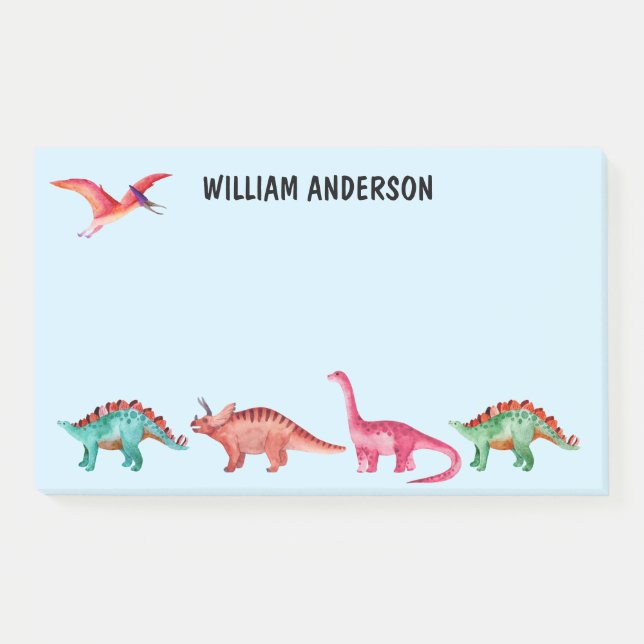 Personalised Colourful Watercolor Dinosaur  Post-it Notes (Front)