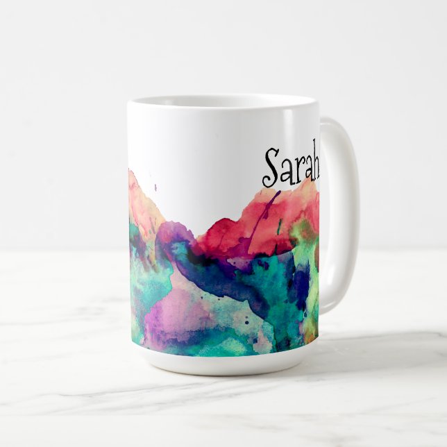 Personalised Colourful Watercolor Paint Splatter 2 Coffee Mug (Front Right)