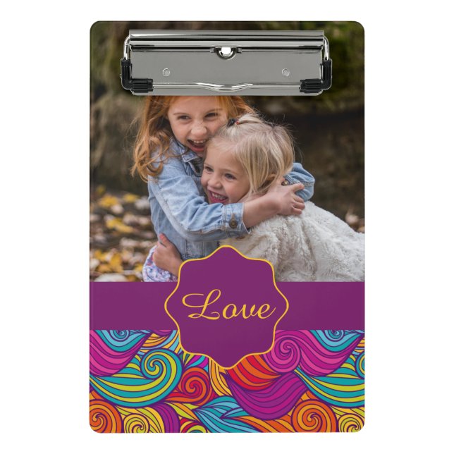 Personalised Colourful Wavy Stripe Swirls Pattern Mini Clipboard (Front)