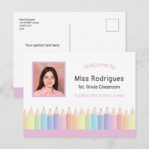 Personalised Colourful Welcome Teacher's Classroom Postcard