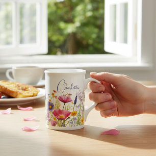 Personalised Colourful Wildflower Name Gift Bone China Mug