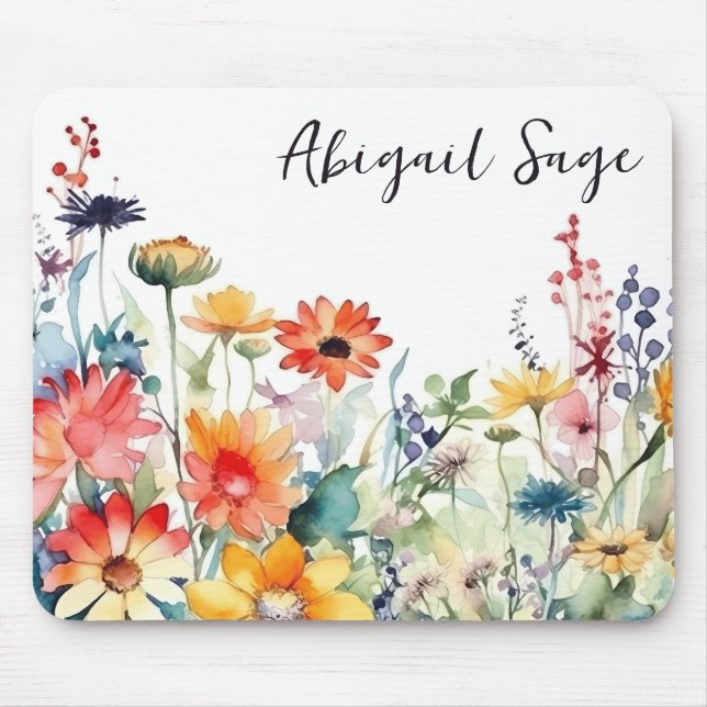 Personalised Colourful Wildflowers Vibrant Flower Mouse Pad (Front)