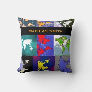 personalised colourful world maps cushion