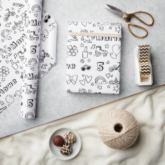 Personalised Colouring Birthday Rainbows Unicorns Wrapping Paper