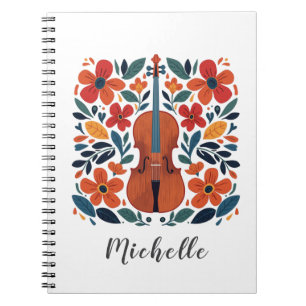 Personalised Colours Wildflower Boho Floral Violin Notebook