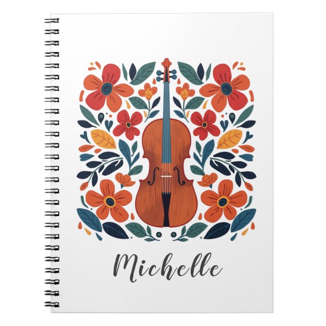 Personalised Colours Wildflower Boho Floral Violin Notebook (Front)