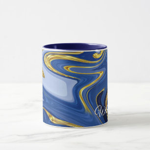 Personalised Combo Mug: Blue & Gold Accents Mug