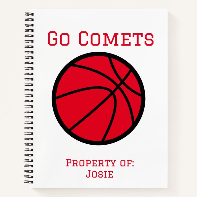 Personalised Comets Red Basketball Spiral Notebook (Front)