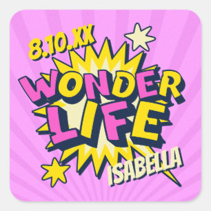 Personalised Comic Birthday Square Sticker
